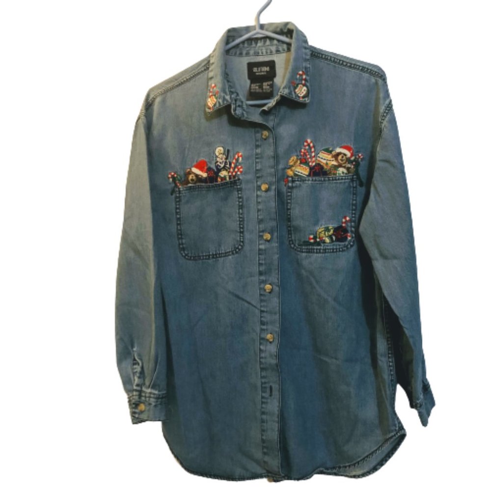 Vintage Solutions denim embroidered christmas shir